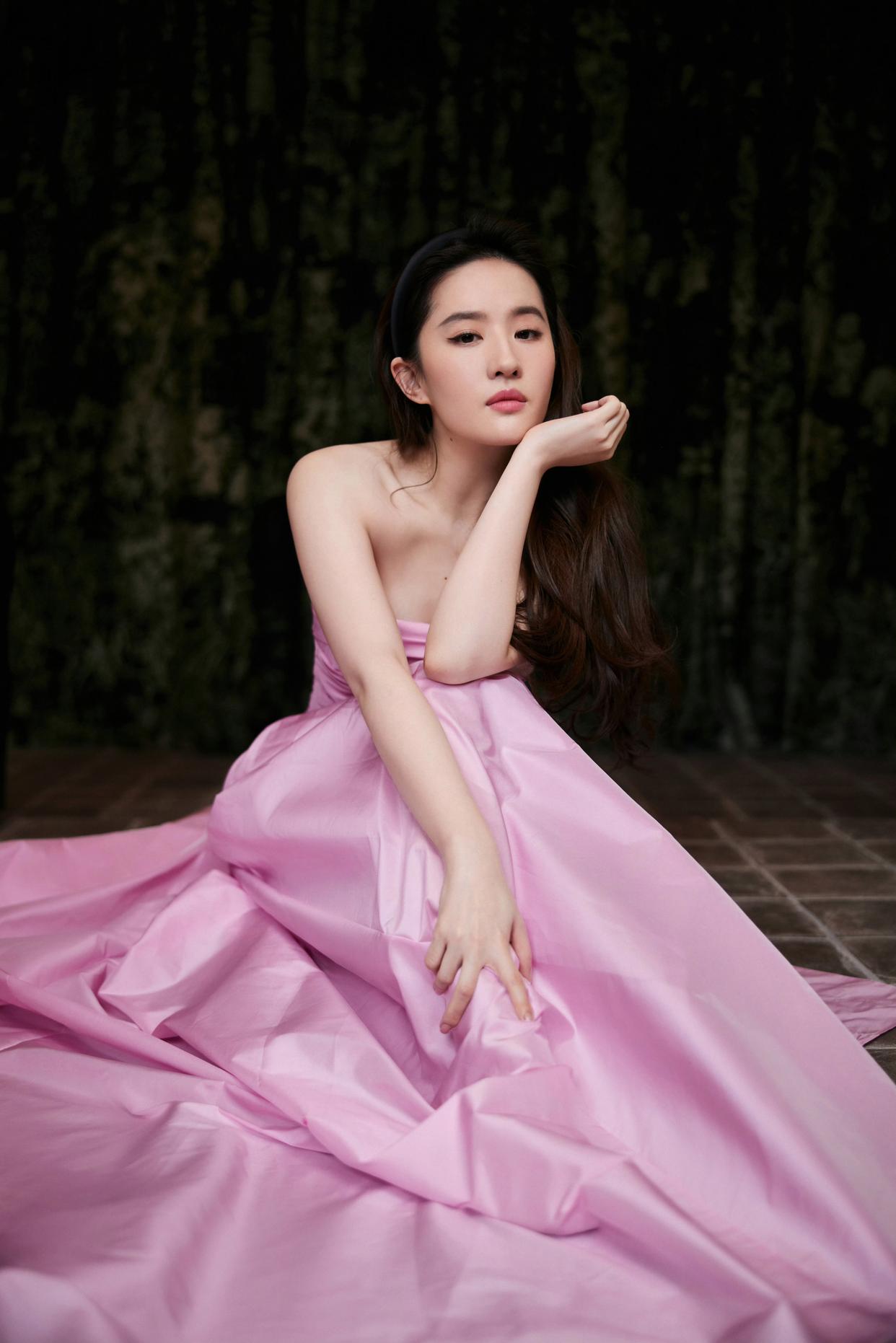 刘亦菲粉红抹胸裙写真插图6