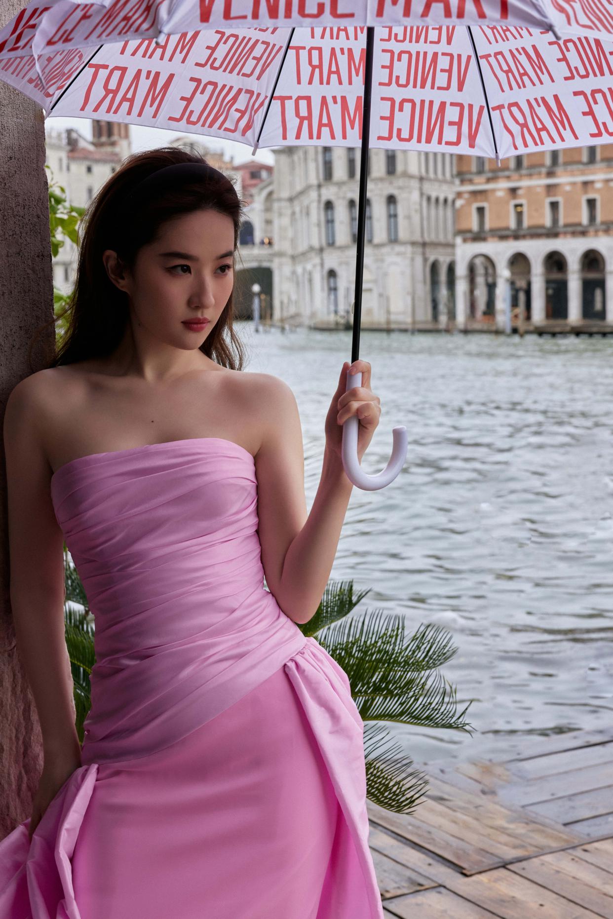 刘亦菲粉红抹胸裙写真插图8