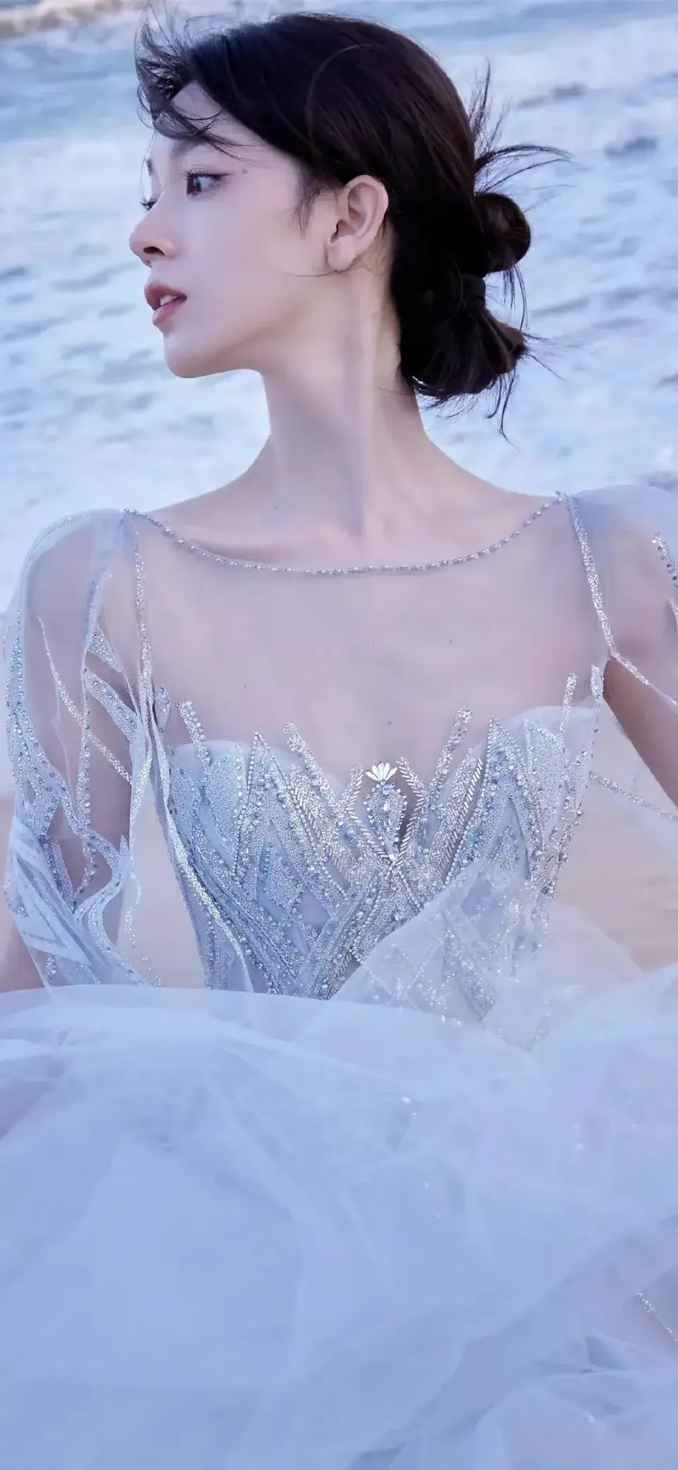 陈瑶蓝色纱裙美丽写真壁纸插图1