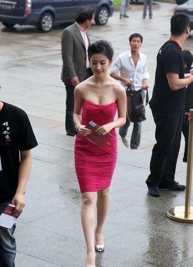 刘亦菲粉红色抹胸裙写真插图1