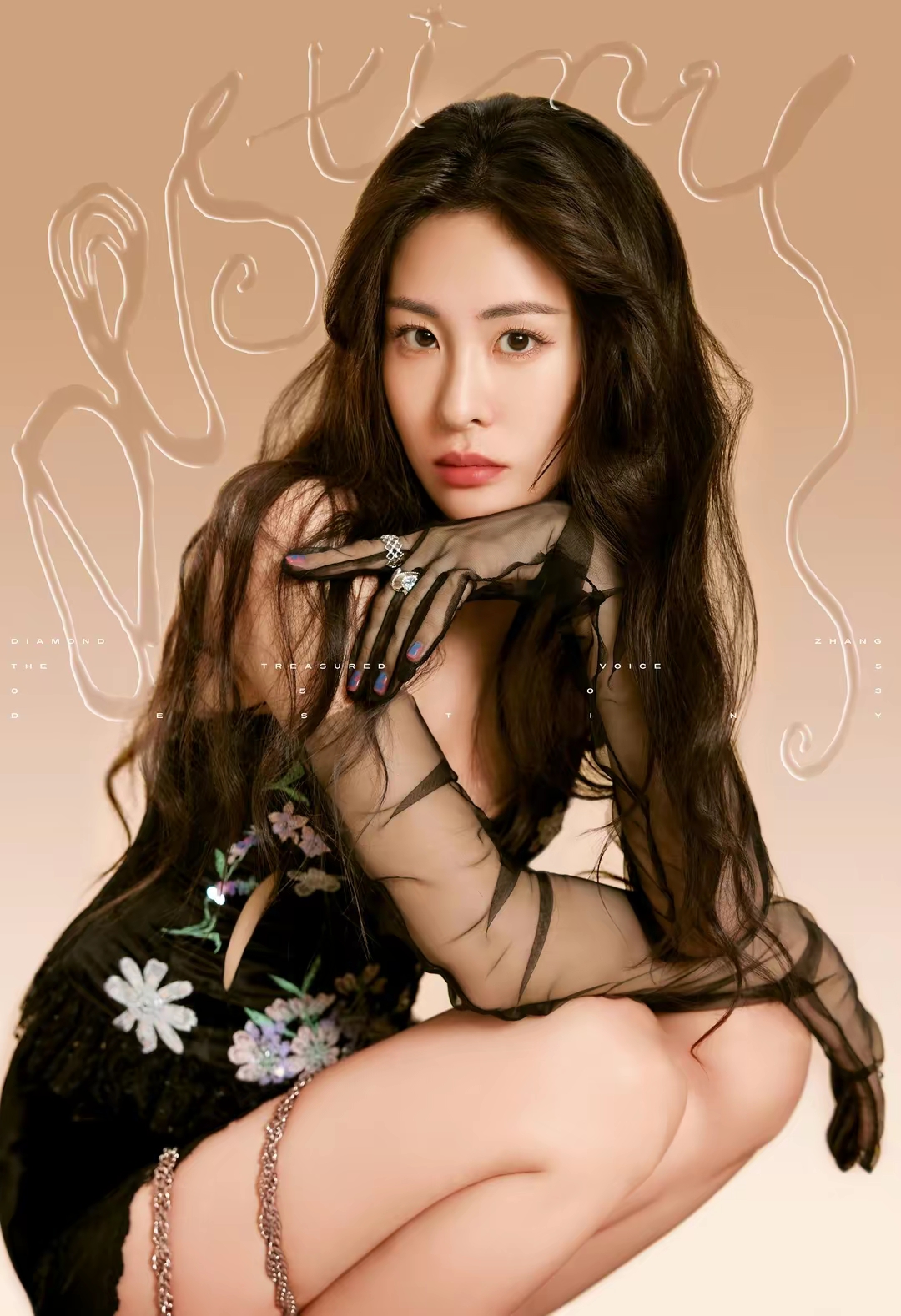 张碧晨黑色刺绣丝绒蕾丝吊带写真插图10