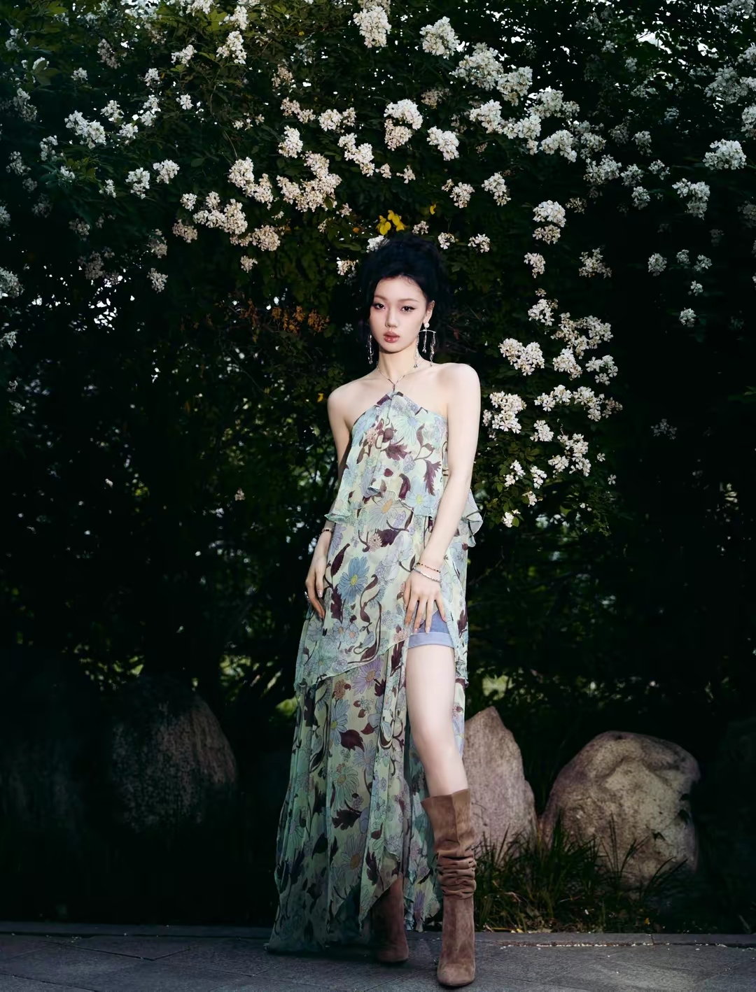 单依纯印花真丝雪纺连衣裙写真插图9