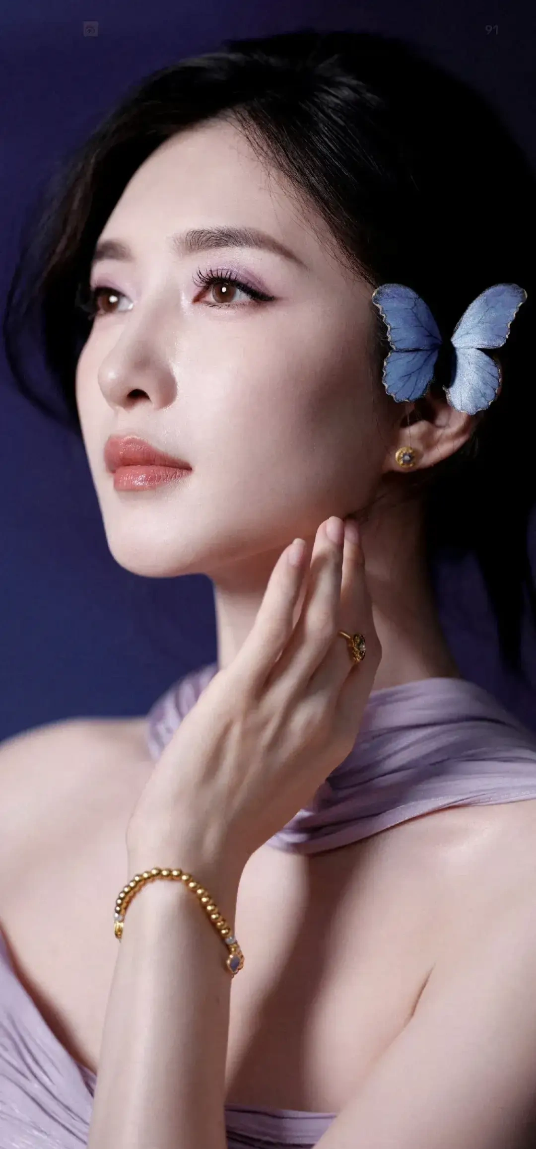 江疏影淡紫色抹胸裙写真插图7